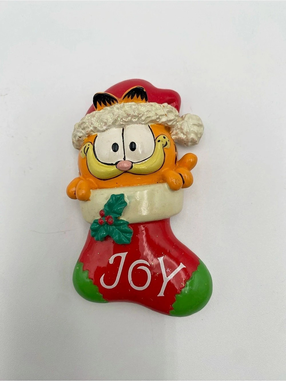Vintage PAWS Garfield Christmas Stocking Joy Magnet Red & Green